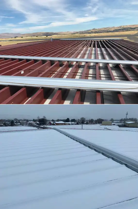 Metal roof purlins and decking in progress