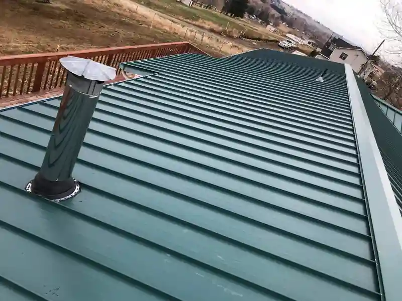 Green standing seam around a stainless flue pipe